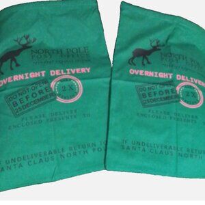 Christmas Delivery Canvas Santa Sacks Set of 2 Green Approx 27 X 19